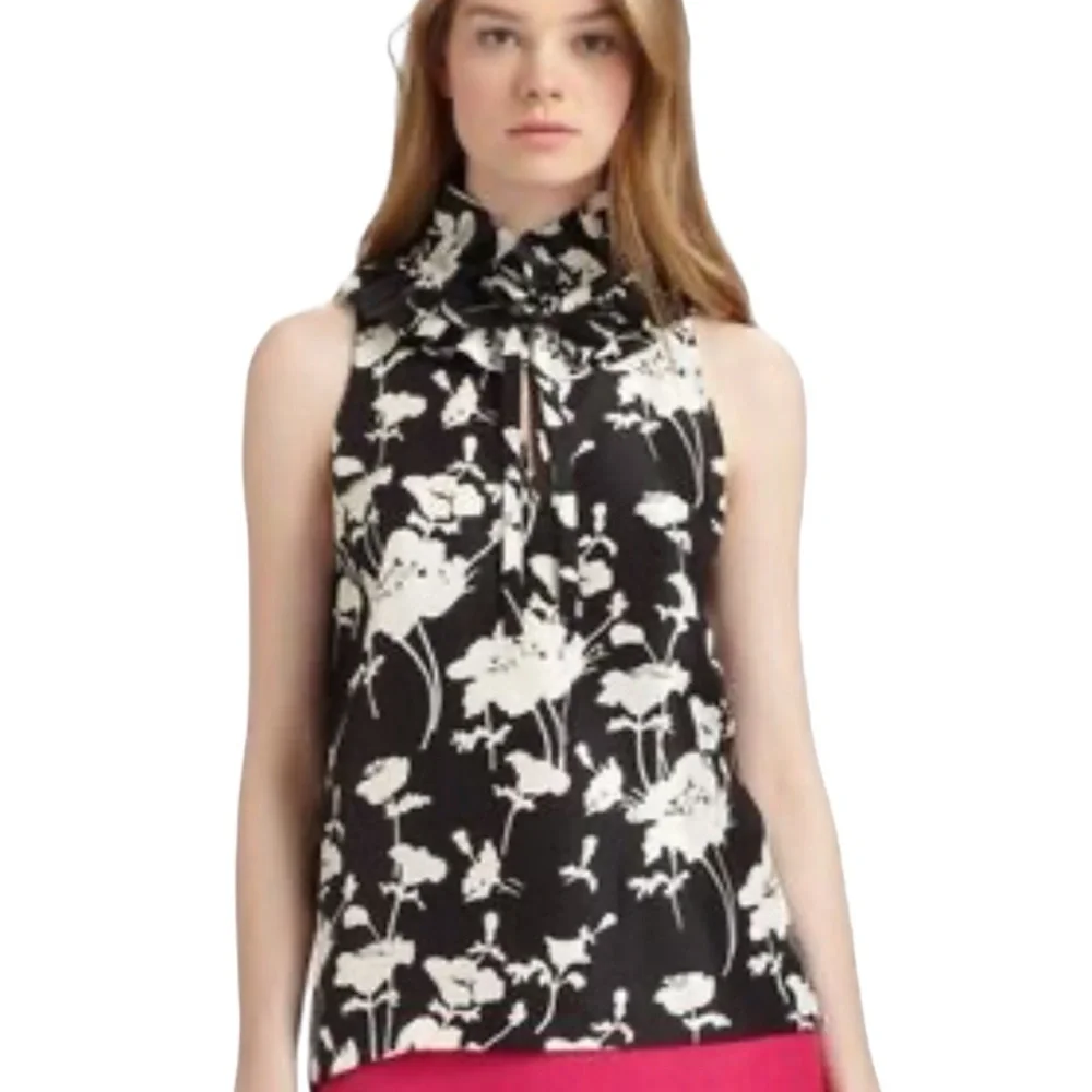 Kate Spade Black & White Silk Blouse Size 10
